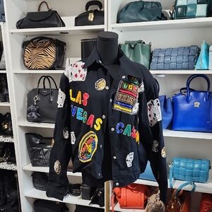 Vintage Marshall Rousso Black and Red Jean Jacket